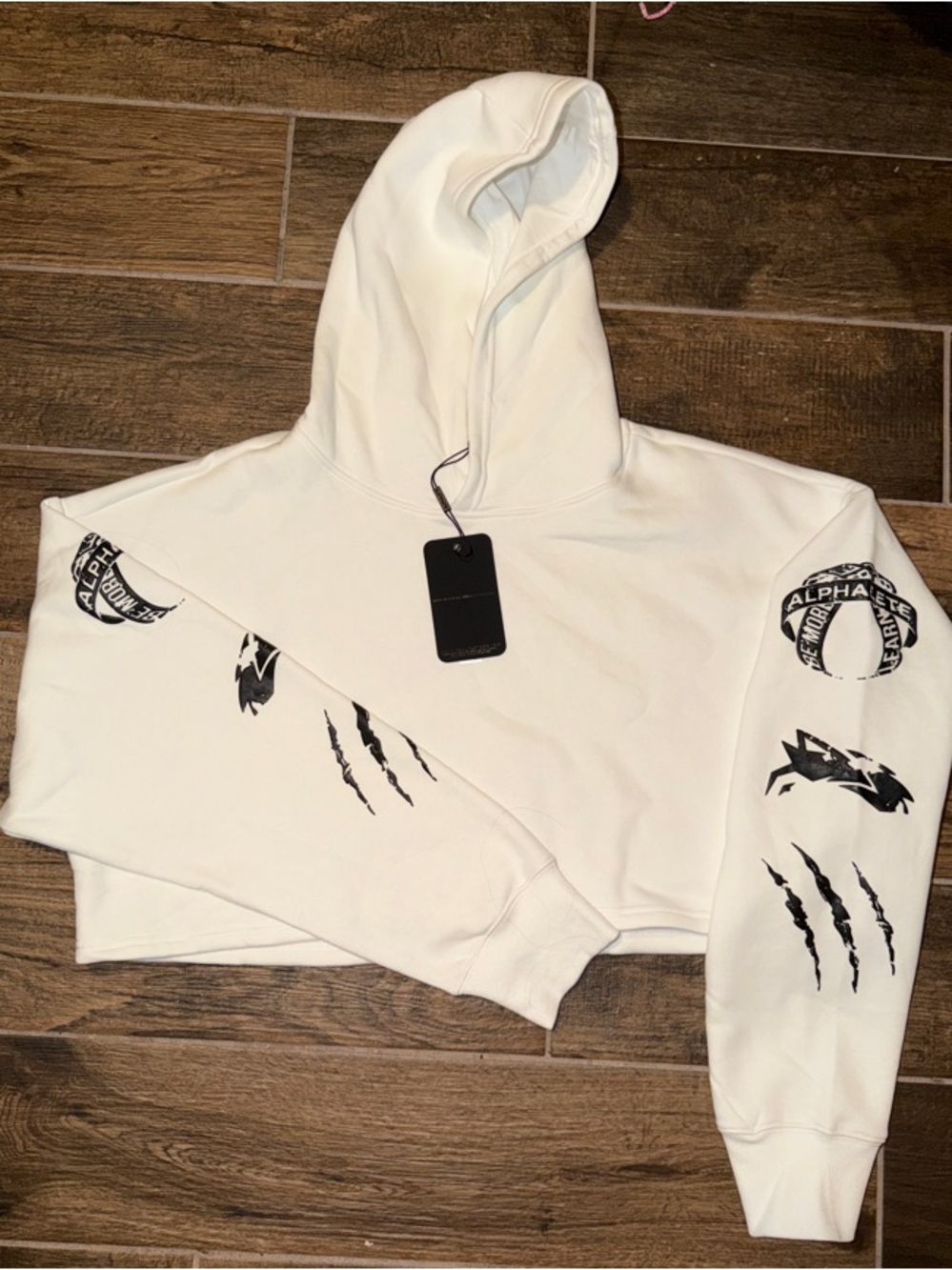Cropped White Graphic Hoodie